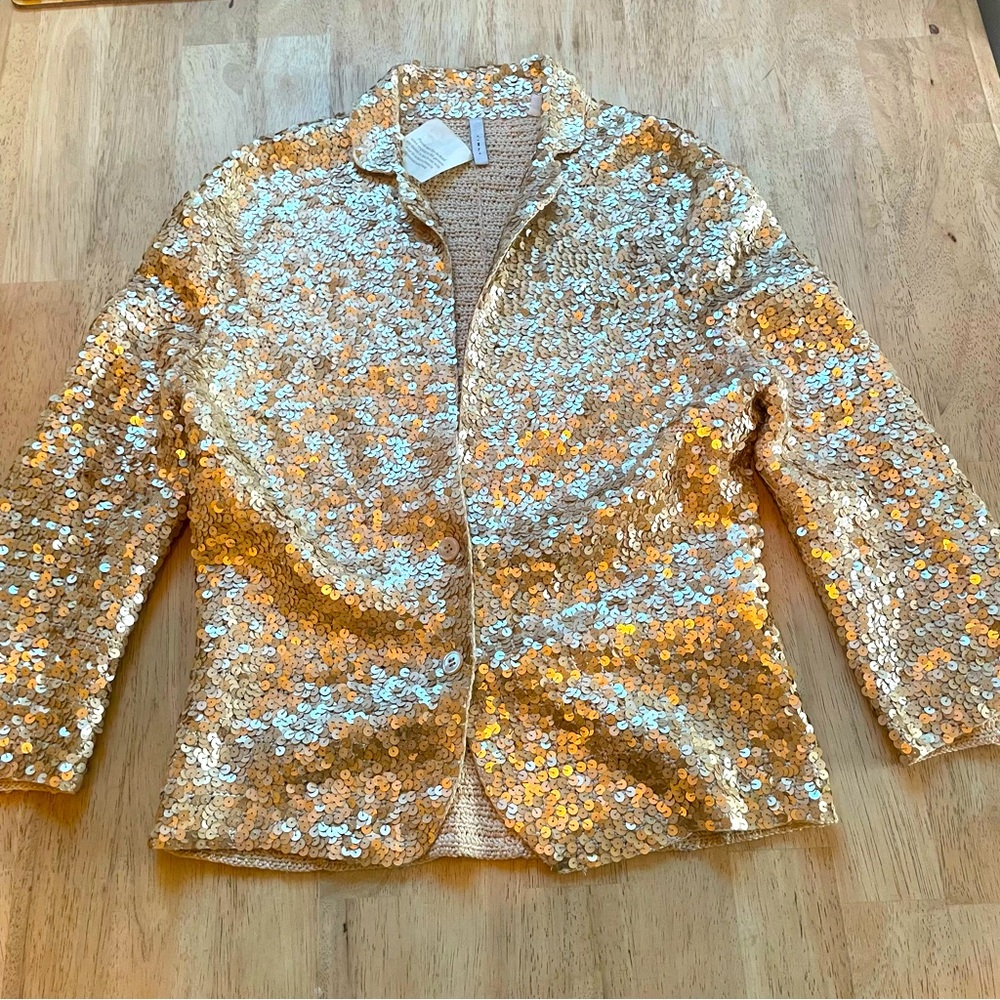 IISLI Designer Vintage Hand Sequin on Cotton Crochet Sweater Blazer! Pristine. 6